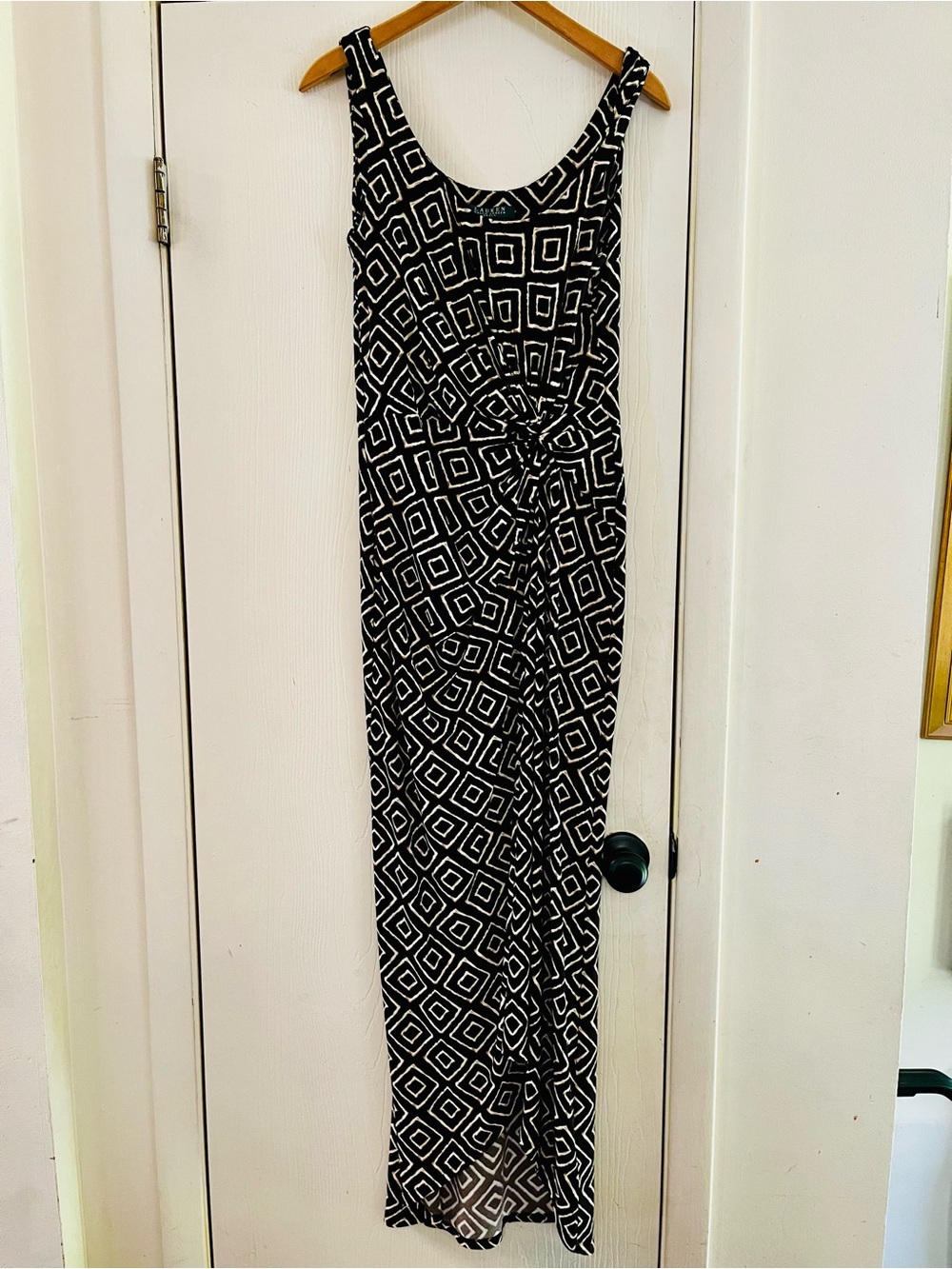 Lauren Ralph Lauren Ikat Tribal Aztec Boho Desert Draped Maxi Jersey Dress 6